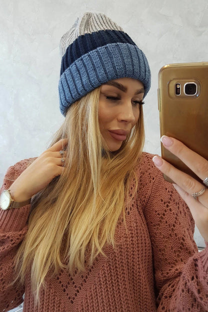 Čapica s fleece Bojana K265 džínsy+námornícka modrá+svetlosivá univerzálne