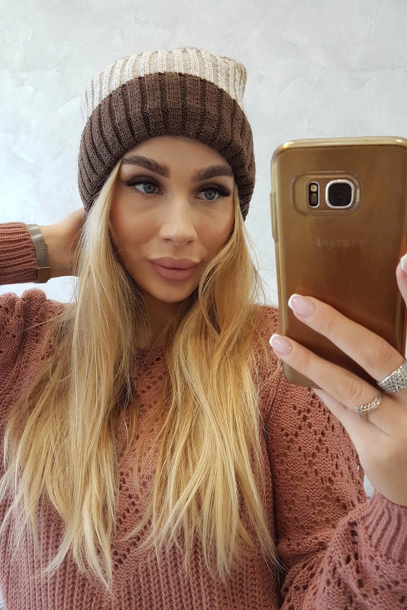 Čapica s fleece Bojana K265 cappuccino+svetlé béžové+tmavé béžové univerzálne