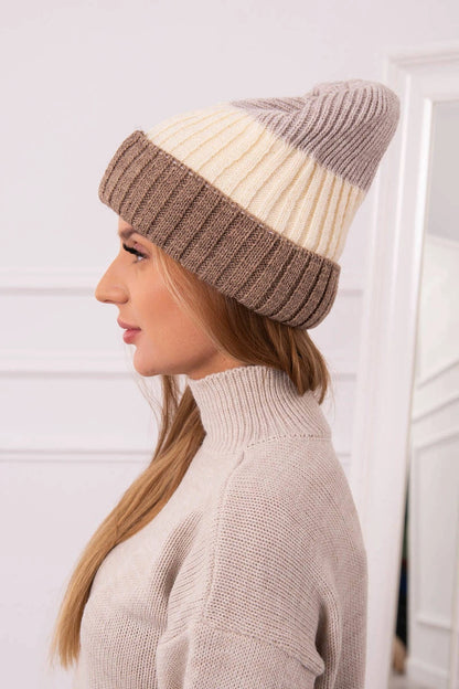 Čapica s fleece Bojana K265 tmavá béžová+ecru+svetlo béžová univerzálne
