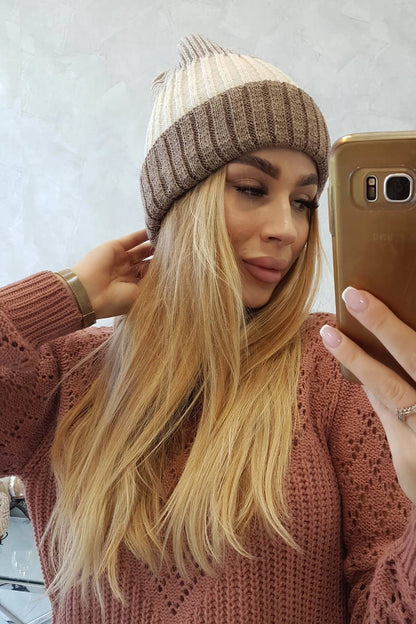 Čapica s fleece Bojana K265 tmavá béžová+ecru+svetlo béžová univerzálne