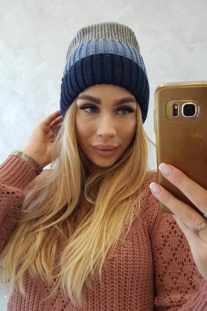 Čapica s fleece Bojana K265 námornícka modrá+tyrkysová+tmavošedá univerzálne
