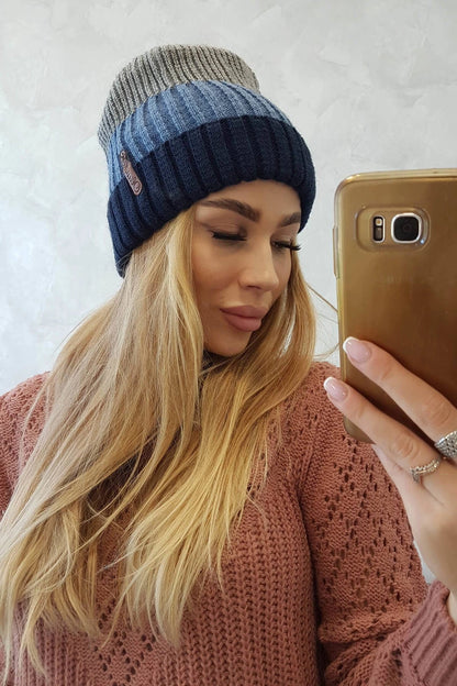 Čapica s fleece Bojana K265 námornícka modrá+tyrkysová+tmavošedá univerzálne