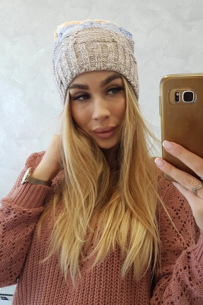 Čapica s fleece Dolores K303 tmavo béžová+modrá+žltá univerzálne