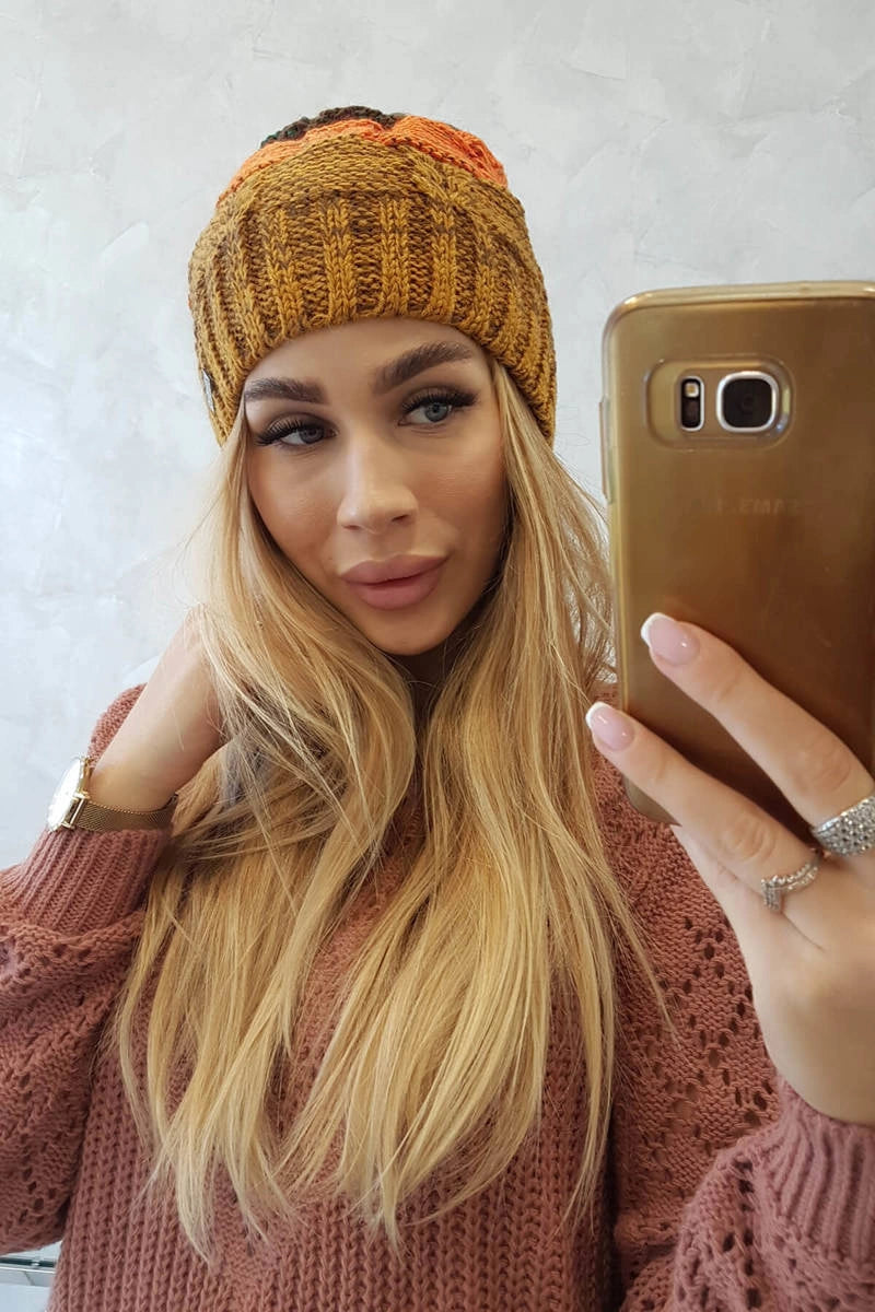 Čapica s fleece Dolores K303 horčica+oranžová+zelená univerzálne