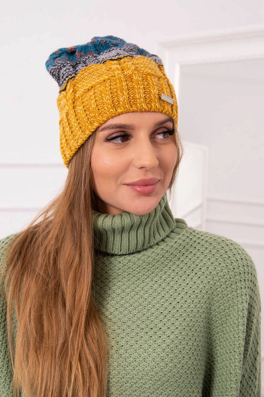 Čapica s fleece Dolores K303 horčica+čierna+mora univerzálne