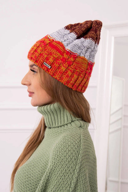 Čapica s fleece Dolores K303 červená+tmavošedá+ťava univerzálne