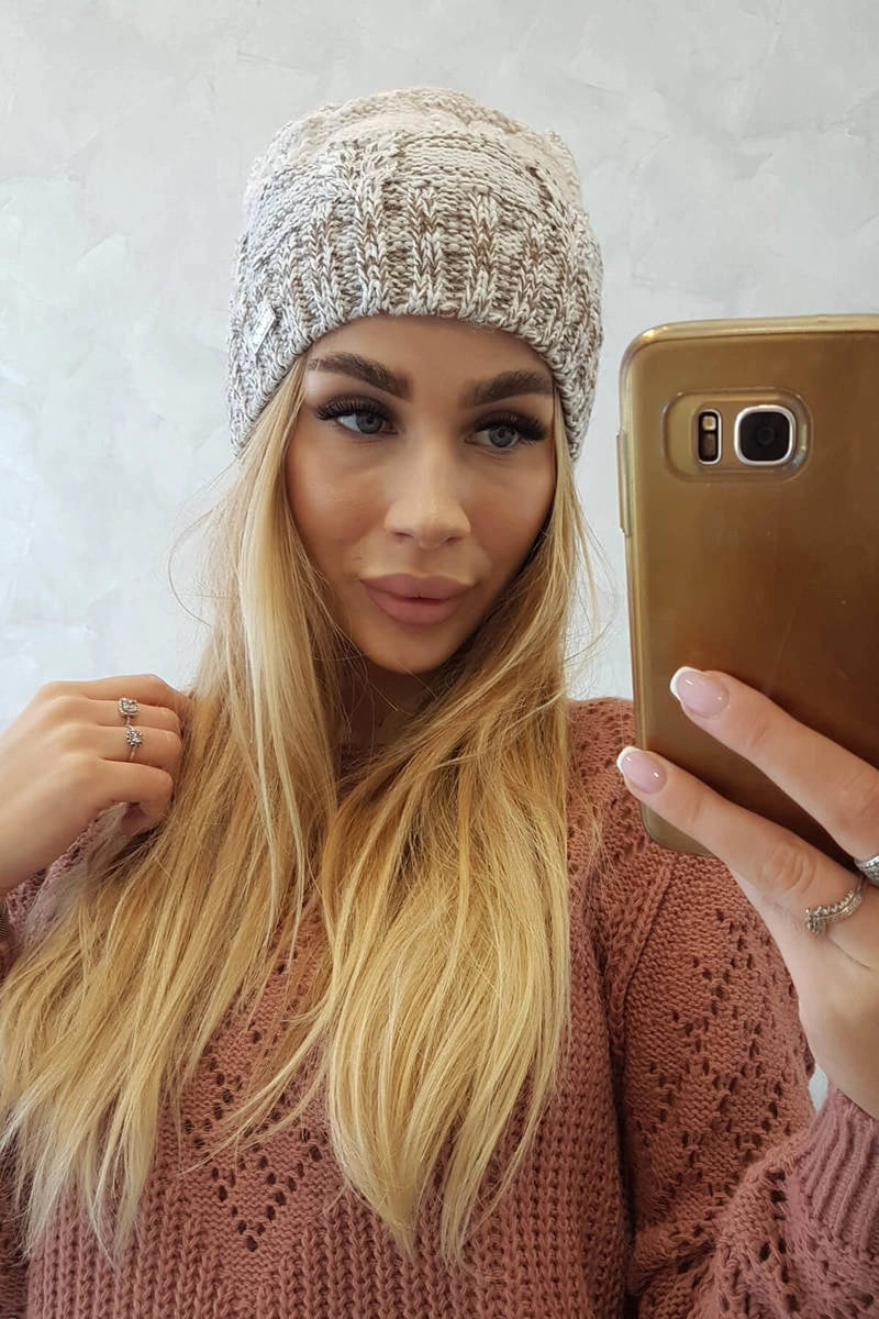 Čapica s fleece Dolores K303 hnedá+svetlo béžová+tmavo béžová univerzálne