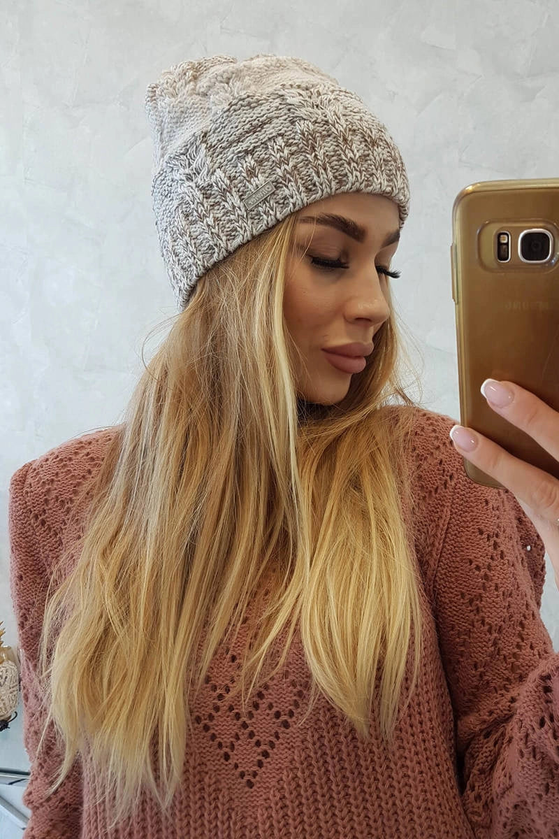 Čapica s fleece Dolores K303 hnedá+svetlo béžová+tmavo béžová univerzálne