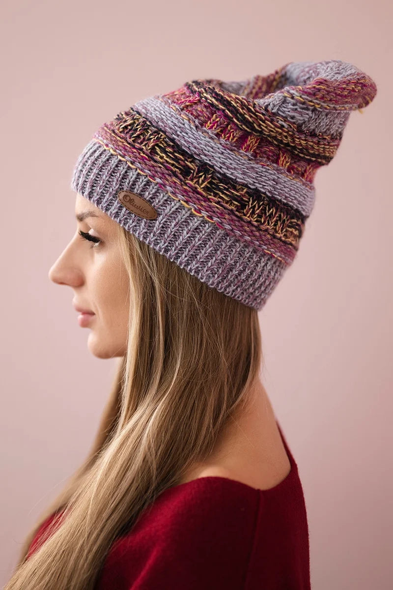 Čapica s fleece Patrycja K254 fialová+šedá univerzálne