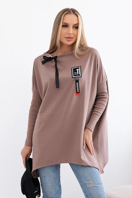 Mikina oversize s asymetrickými stranami mocca univerzálne