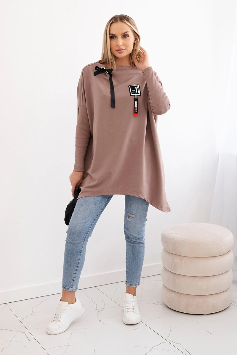 Mikina oversize s asymetrickými stranami mocca univerzálne