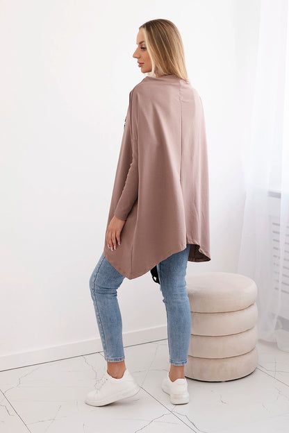 Mikina oversize s asymetrickými stranami mocca univerzálne