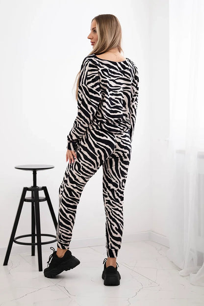 Velúrová súprava s potlačou zebra čierna+béžová univerzálne