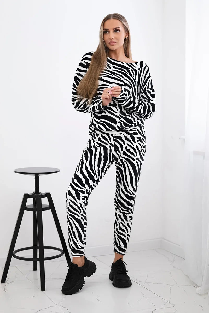 Velúrová súprava s potlačou Zebra čierna + biela univerzálne