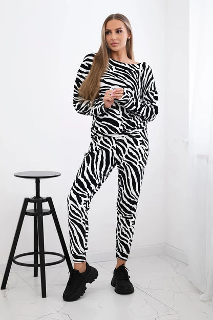 Velúrová súprava s potlačou Zebra čierna + biela univerzálne