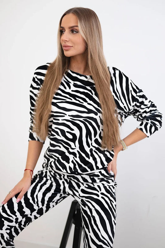 Velúrová súprava s potlačou Zebra čierna + biela univerzálne