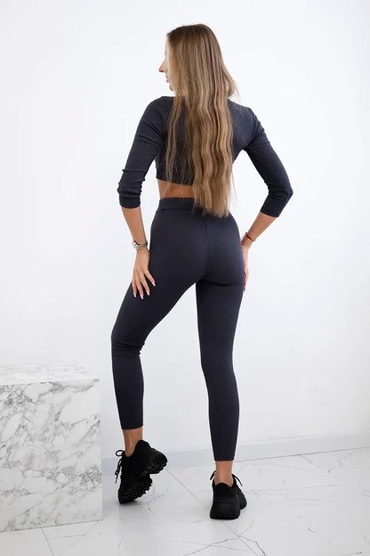 Rebrovaný crop top set grafit univerzálne