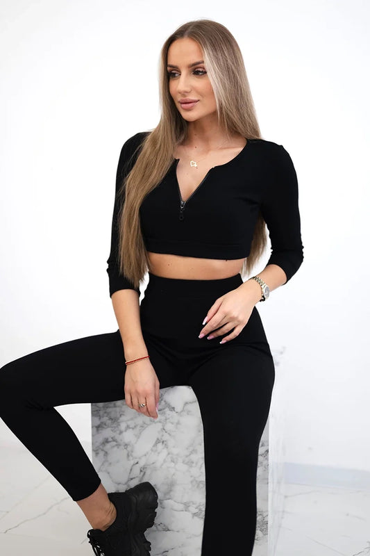 Rebrovaný crop top set čierna univerzálne