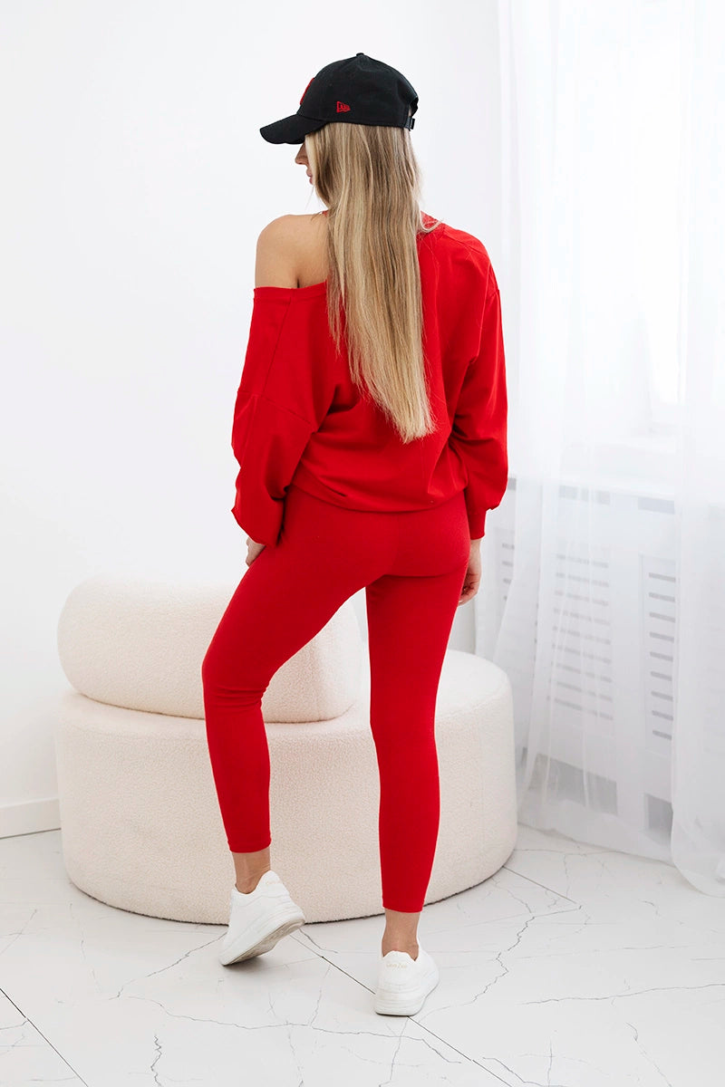 3-dielny set mikina + top + legíny červená univerzálne