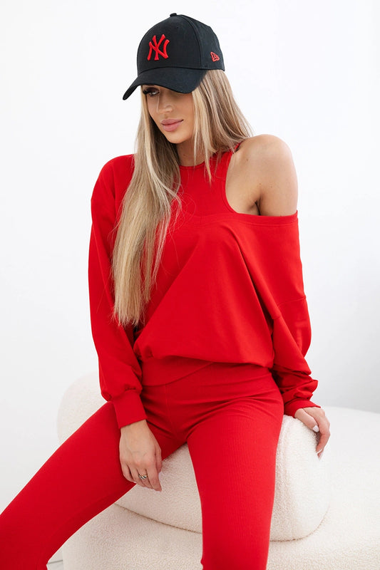 3-dielny set mikina + top + legíny červená univerzálne
