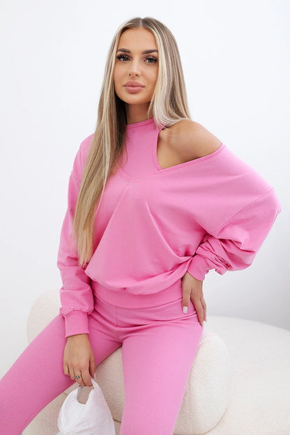 3-dielny set mikina + top + legíny svetlo ružová univerzálne