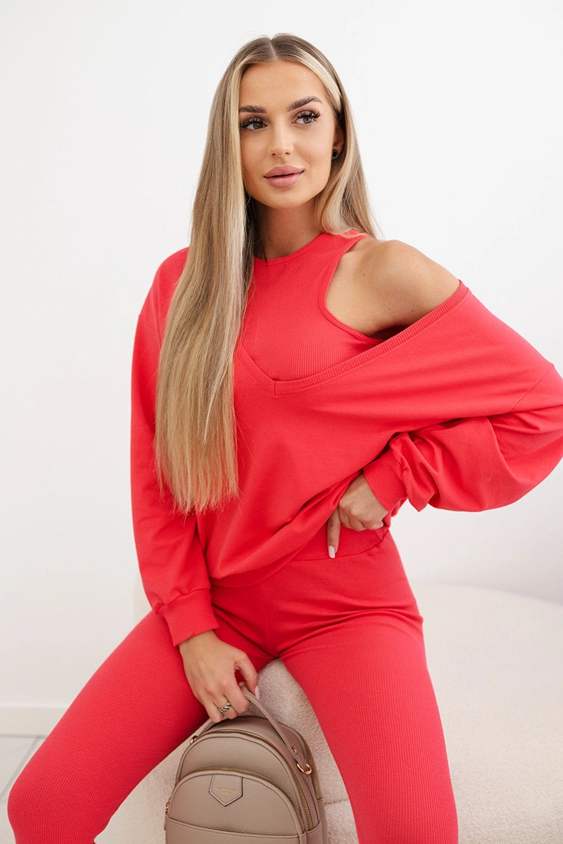 3-dielny set mikina + top + legíny malina univerzálne