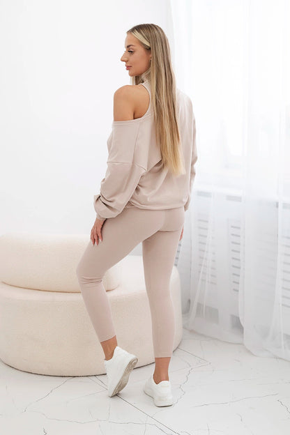 3-dielny set mikina + top + legíny svetlobéžová univerzálne