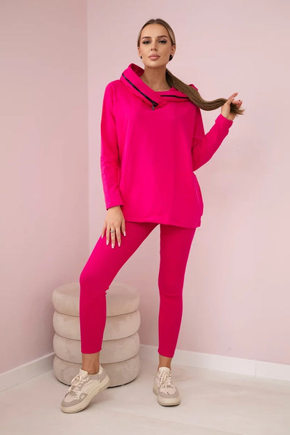 Bavlnená súprava mikina s kapucňou + legíny fuchsia univerzálne