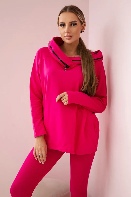 Bavlnená súprava mikina s kapucňou + legíny fuchsia univerzálne