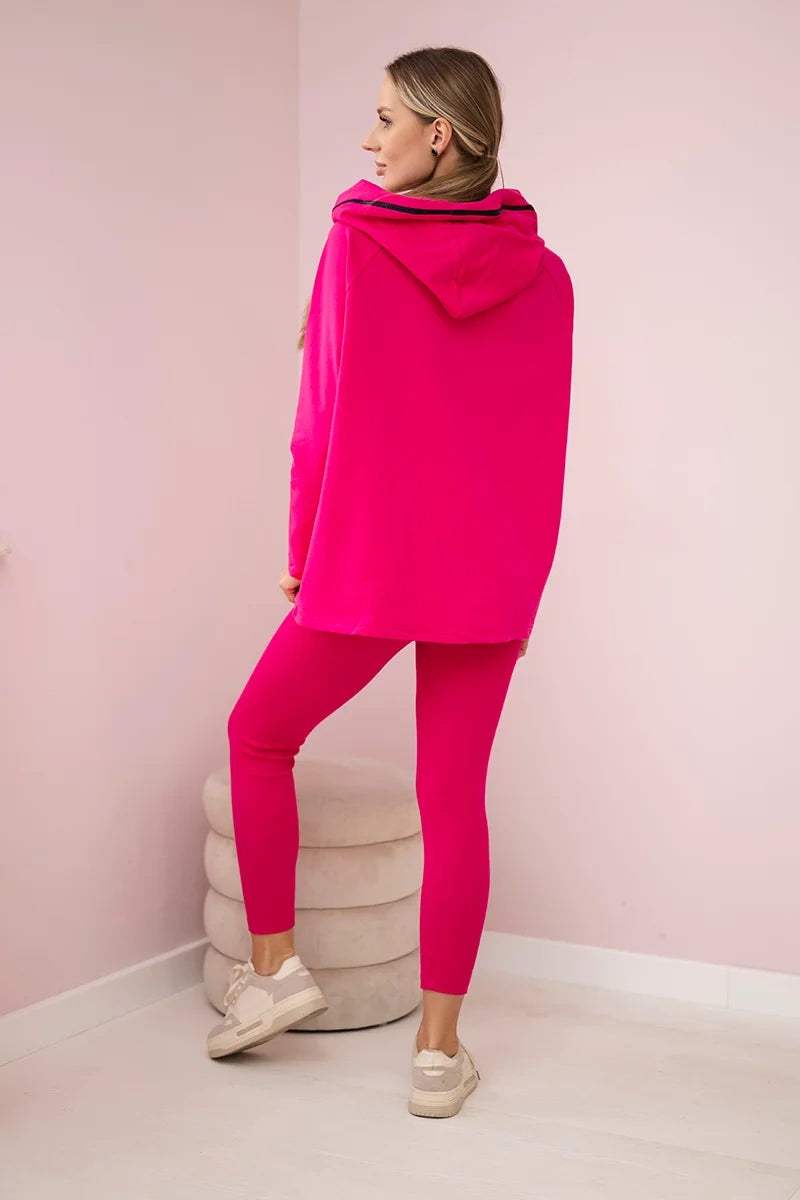 Bavlnená súprava mikina s kapucňou + legíny fuchsia univerzálne