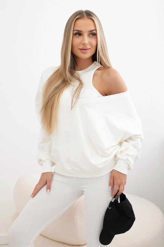 3-dielny set mikina + top + legíny ecru univerzálne