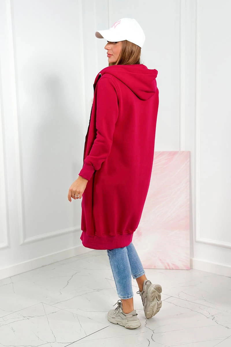 Dlhá zateplená mikina s kapucňou fuchsia univerzálne