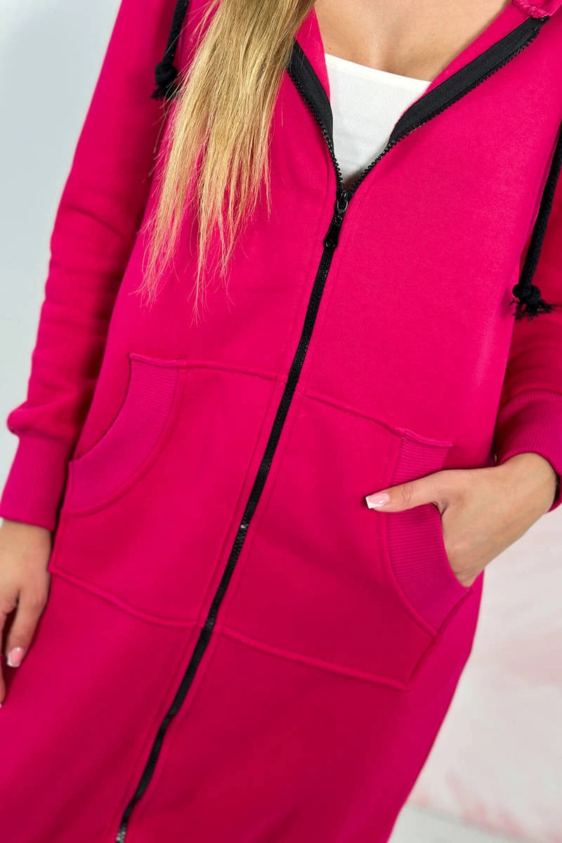 Dlhá zateplená mikina s kapucňou fuchsia univerzálne
