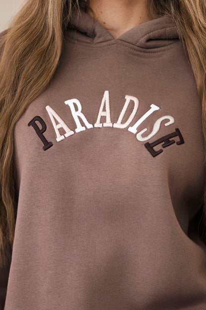 Bavlnená súprava s vyšívaným nápisom Paradise mocca univerzálne