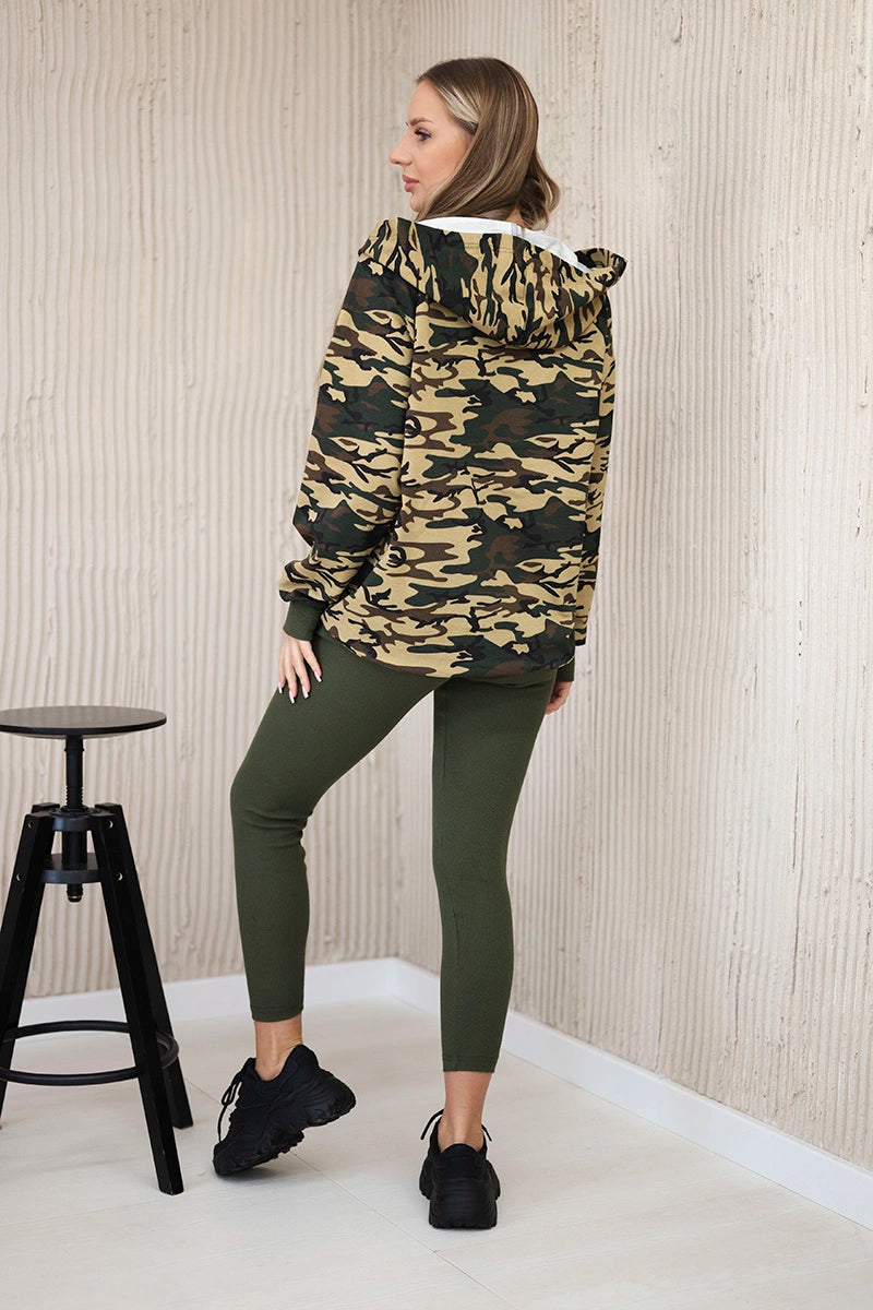 Souprava mikina - top - legíny khaki + béžová