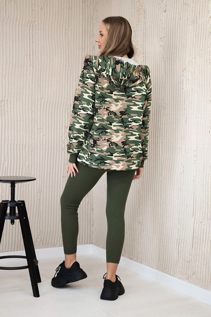 Souprava mikina - top - legíny khaki + zelená