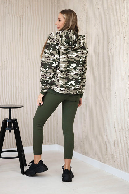Souprava mikina - top - legíny khaki + bílá