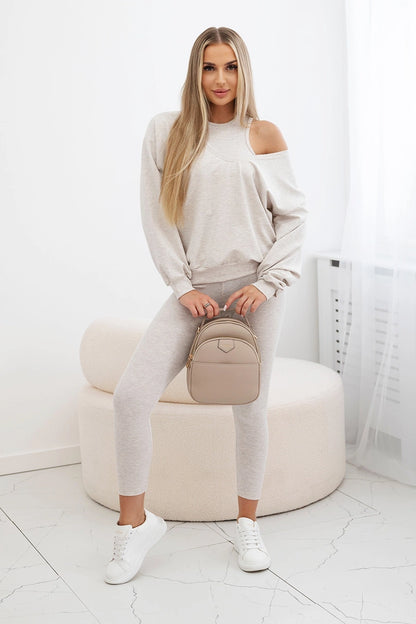 3-dielny set mikina + top + legíny béžová melanžová univerzálne