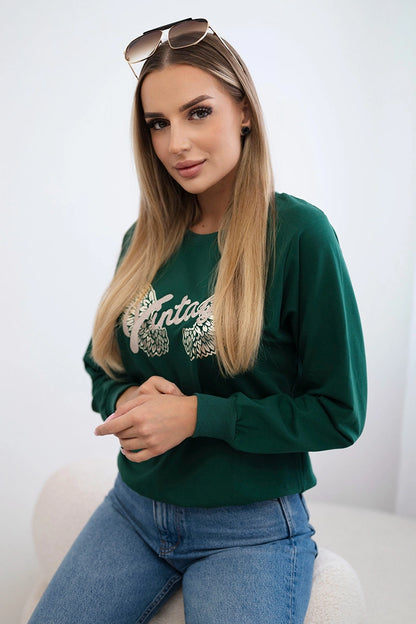 Mikina s potlačou tmavo zelená univerzálne