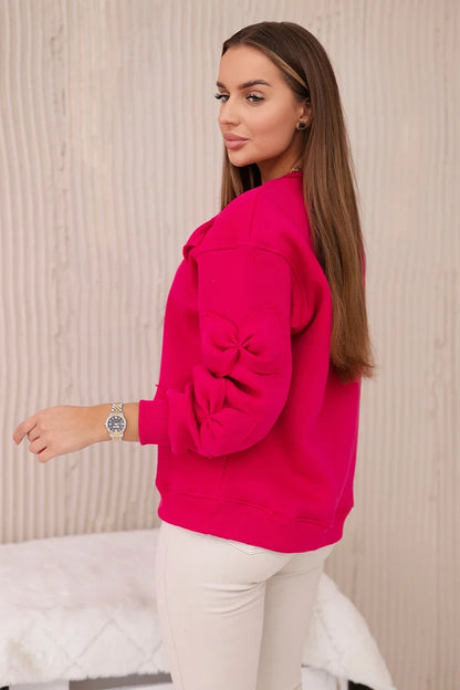 Zateplená mikina so zváračkou a ozdobnými mašľami fuchsia univerzálne