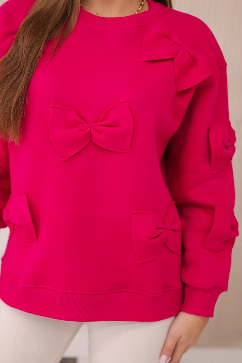 Zateplená mikina so zváračkou a ozdobnými mašľami fuchsia univerzálne