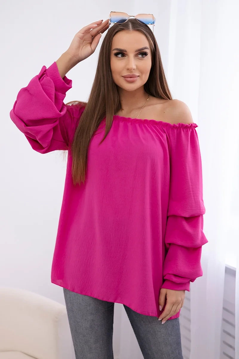 Španielska blúzka s ozdobnými rukávmi fuchsia univerzálne