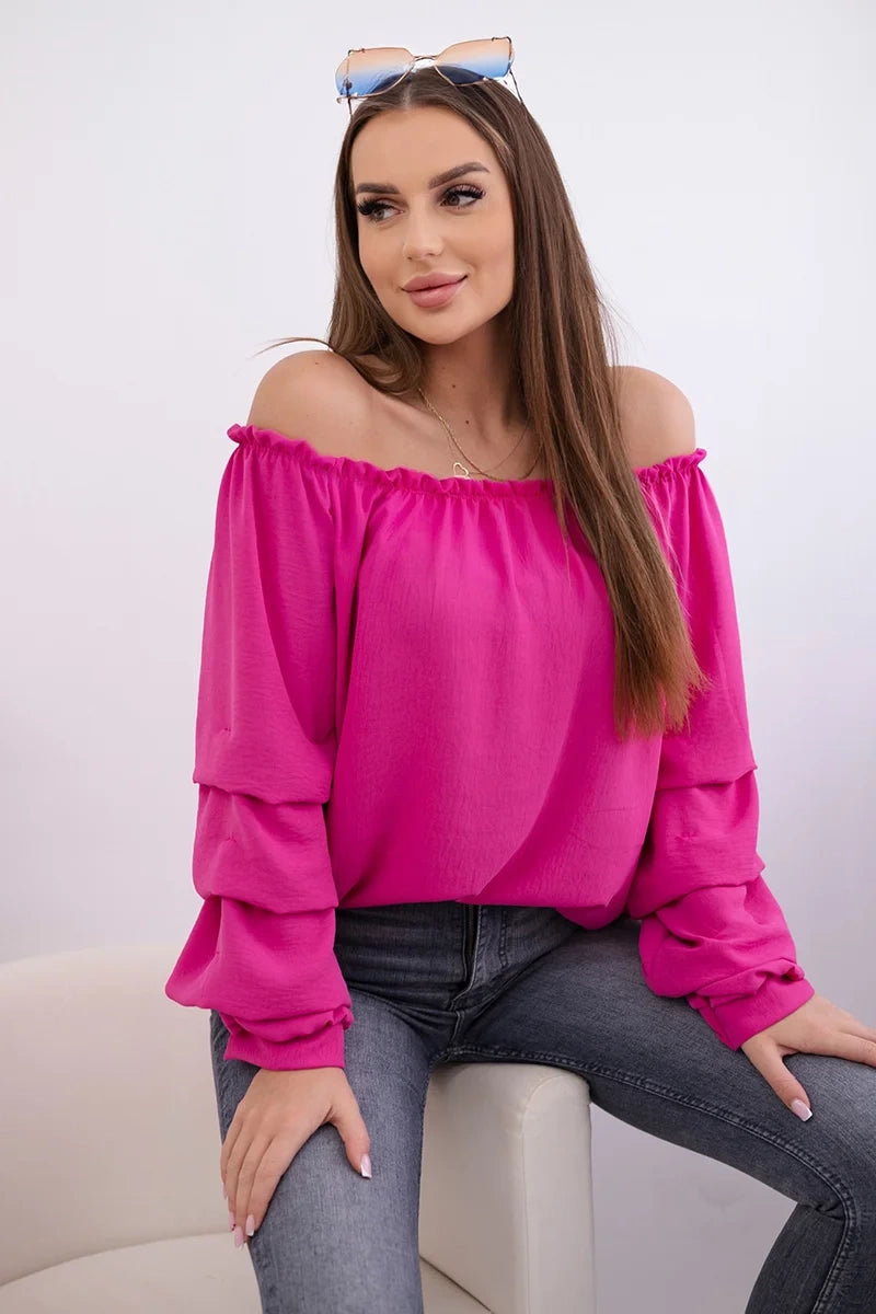 Španielska blúzka s ozdobnými rukávmi fuchsia univerzálne