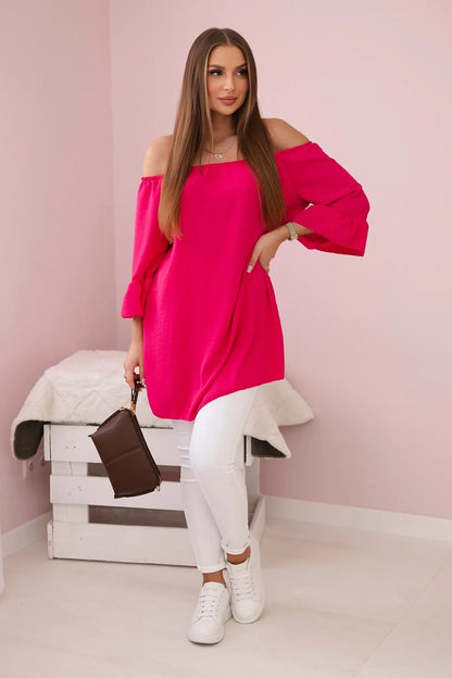 Španielska blúzka s volánmi na rukáve fuchsia univerzálne