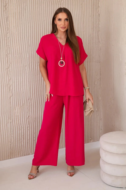 Súprava s náhrdelníkom blúzkové + nohavice fuchsia univerzálne
