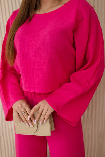Mušelínová súprava blúzka + nohavice fuchsia univerzálne