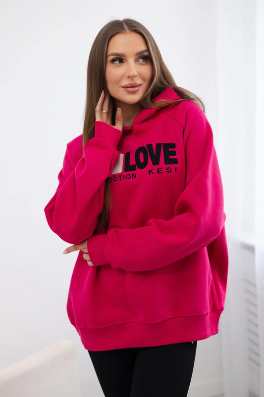 Zateplená bavlnená mikina s kapucňou Love fuchsia univerzálne