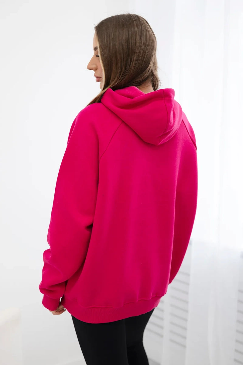 Zateplená bavlnená mikina s kapucňou Love fuchsia univerzálne