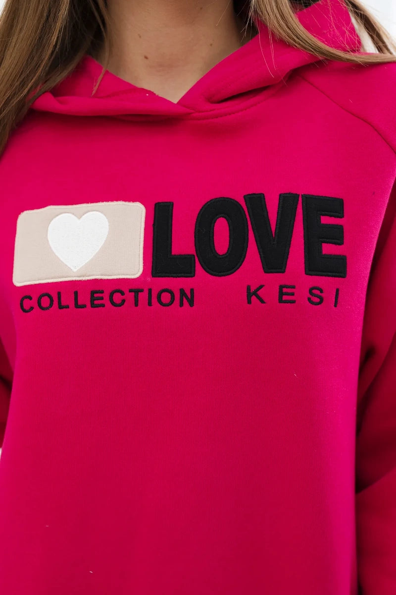 Zateplená bavlnená mikina s kapucňou Love fuchsia univerzálne