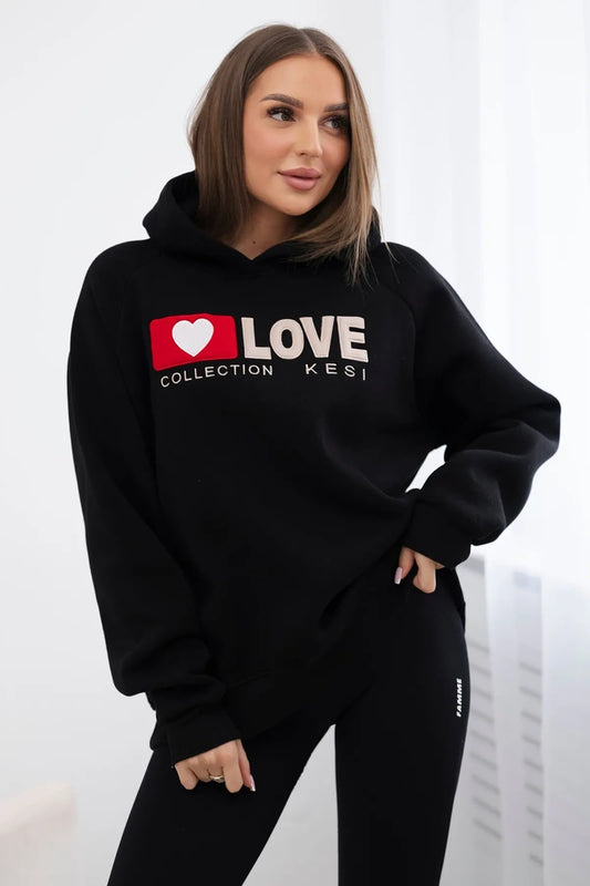 Zateplená bavlnená mikina s kapucňou Love čierny univerzálne